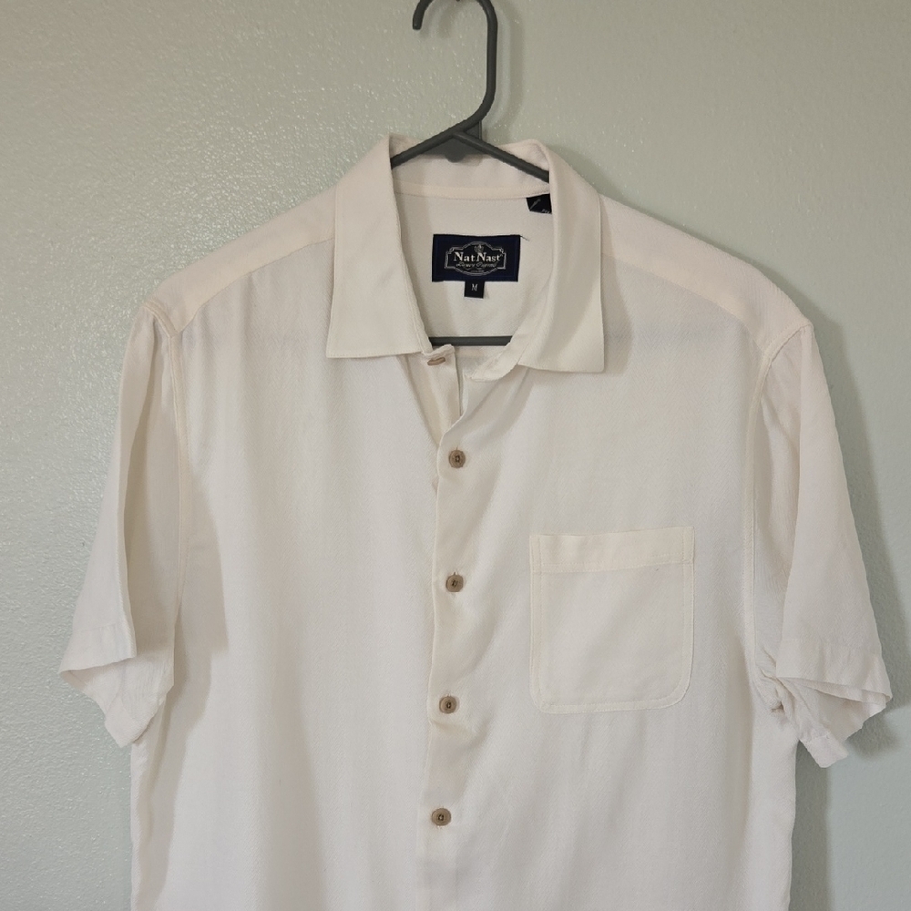 Nat Nast | Vintage Silk Blend Cream Button Down Short Sleeve Shirt Size Medium